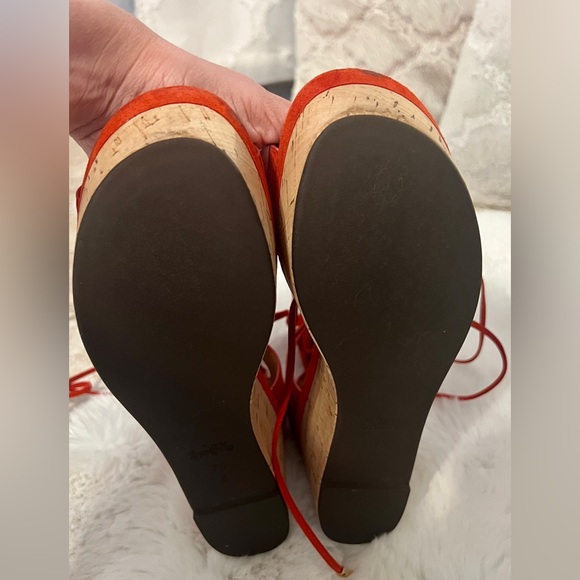 Coach Barkley Suede Ankle Wrap wedge Sandal. NWB SIZE 7.5. Color Orange - Picture 4 of 9